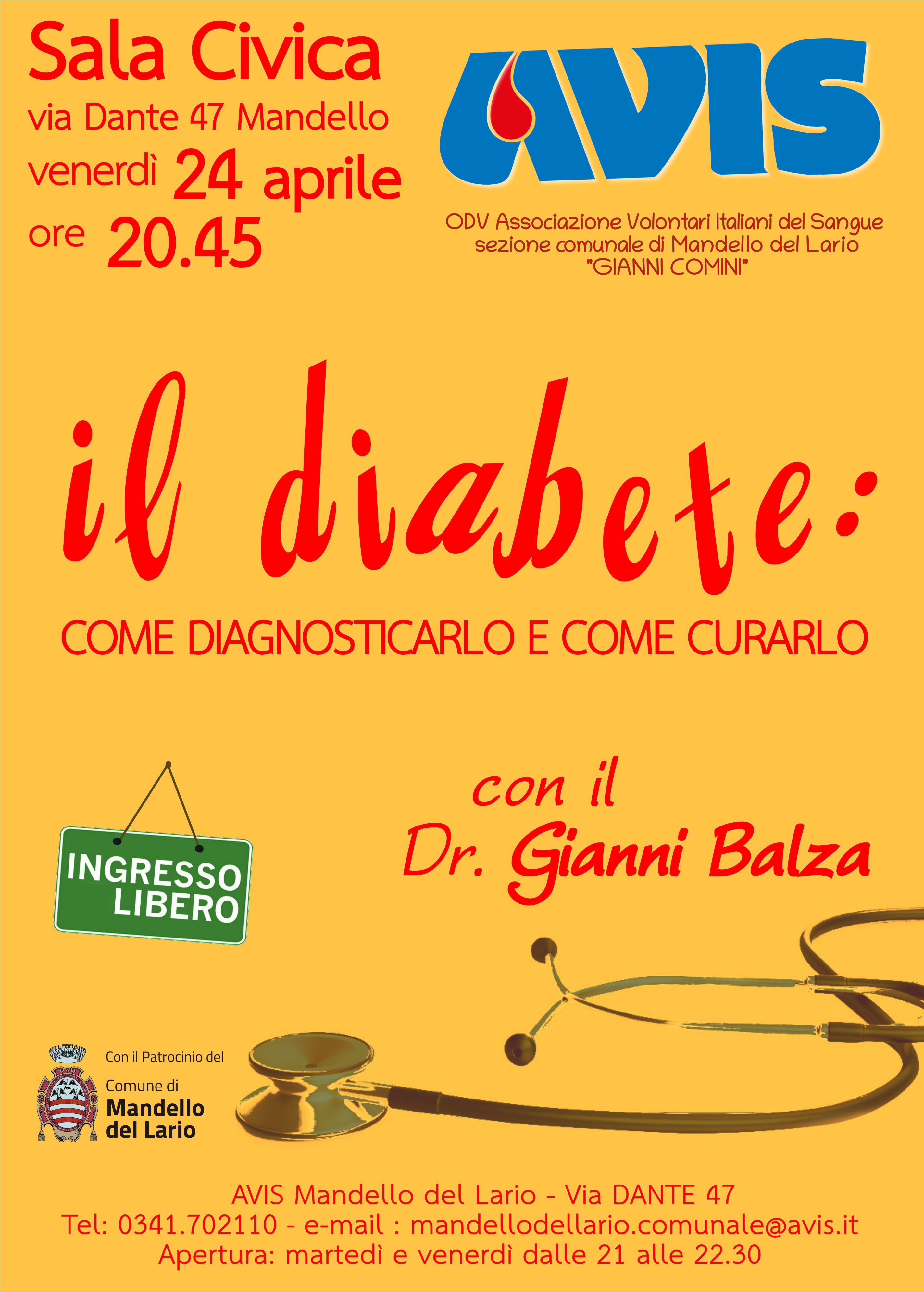 DIABETE: RICONOSCERLO E CURARLO. Informazione e prevenzione al centro dell’iniziativa promossa da Avis Comunale di Mandello del Lario
